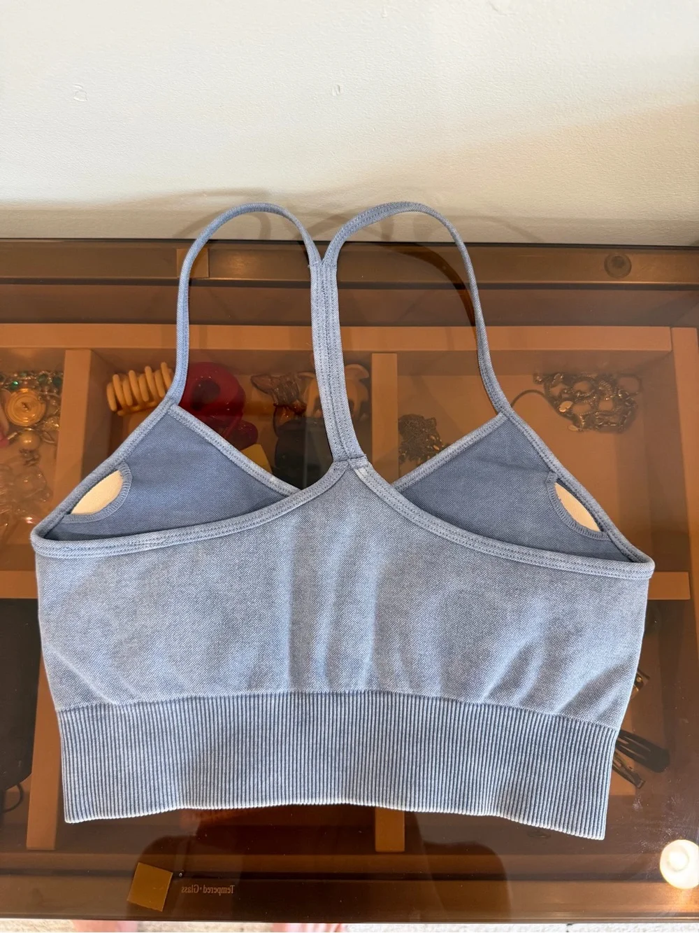 Light Blue Seamless Crop Bralette with Ribbed Band